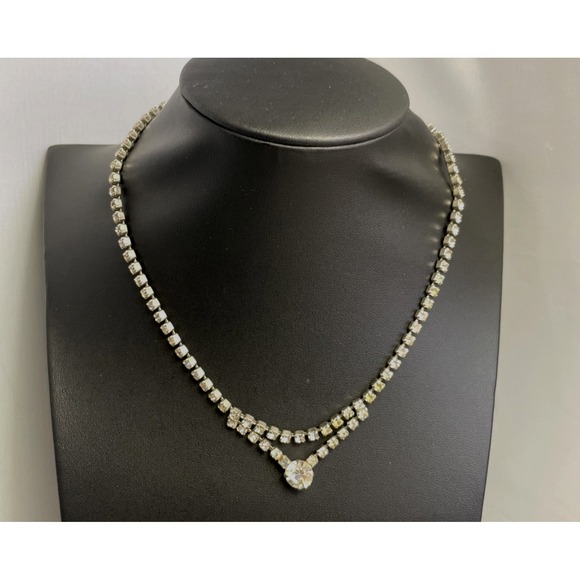 Vintage Jewelry - 50s Rhinestone Necklace Vintage Dainty Elegant Date Night Wedding Jewelry 15"